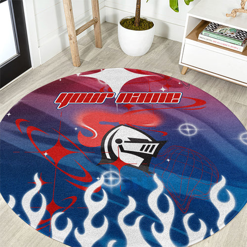 Personalized Newcastle Knights Round Carpet Y2K Grunge Aesthetic With Cyber Flames and Starburst Graphics