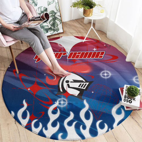 Personalized Newcastle Knights Round Carpet Y2K Grunge Aesthetic With Cyber Flames and Starburst Graphics