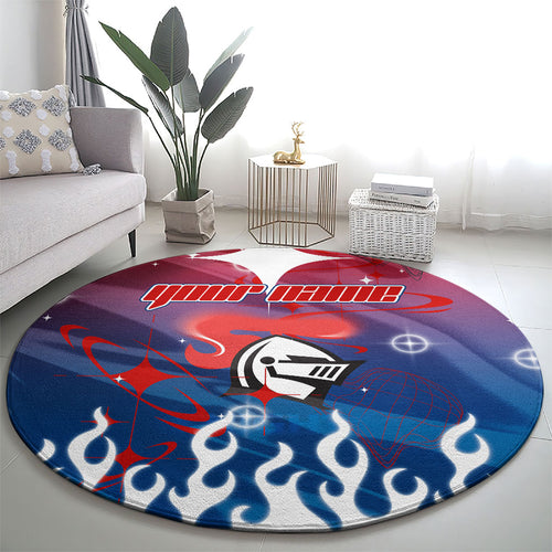 Personalized Newcastle Knights Round Carpet Y2K Grunge Aesthetic With Cyber Flames and Starburst Graphics
