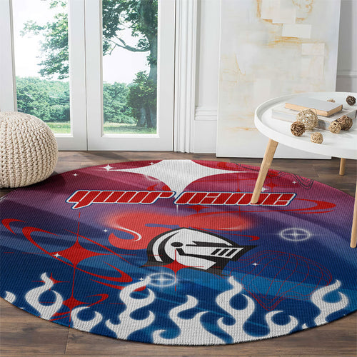 Personalized Newcastle Knights Round Carpet Y2K Grunge Aesthetic With Cyber Flames and Starburst Graphics