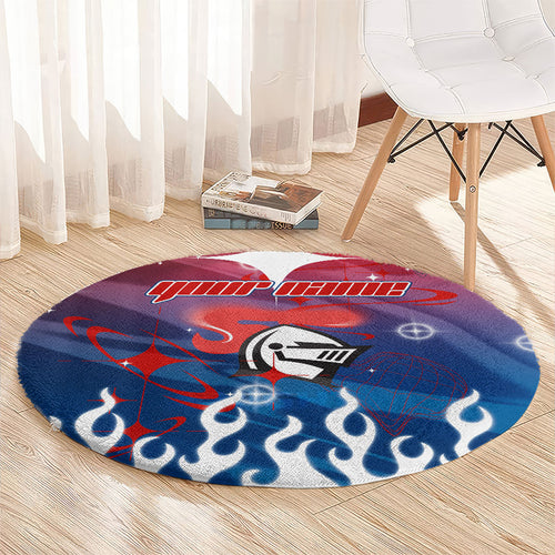Personalized Newcastle Knights Round Carpet Y2K Grunge Aesthetic With Cyber Flames and Starburst Graphics
