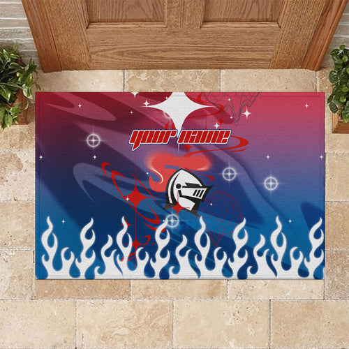 Personalized Newcastle Knights Rubber Doormat Y2K Grunge Aesthetic With Cyber Flames and Starburst Graphics