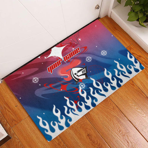 Personalized Newcastle Knights Rubber Doormat Y2K Grunge Aesthetic With Cyber Flames and Starburst Graphics