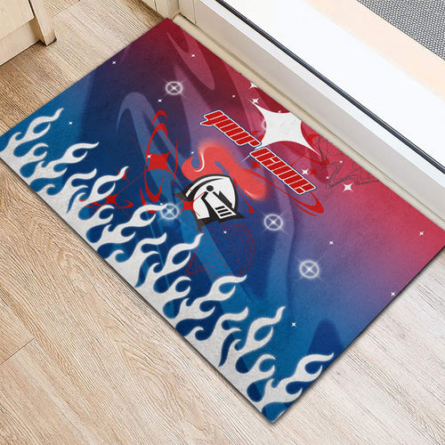Personalized Newcastle Knights Rubber Doormat Y2K Grunge Aesthetic With Cyber Flames and Starburst Graphics