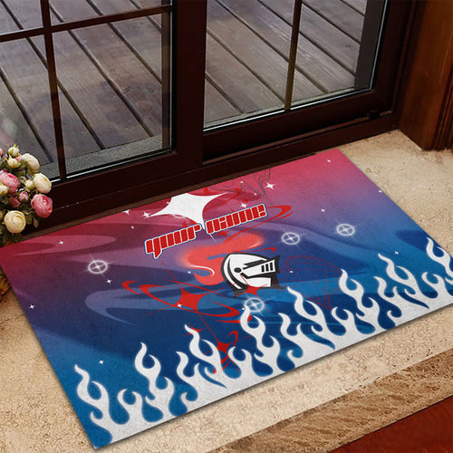 Personalized Newcastle Knights Rubber Doormat Y2K Grunge Aesthetic With Cyber Flames and Starburst Graphics