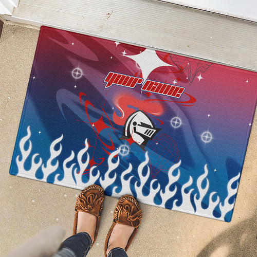 Personalized Newcastle Knights Rubber Doormat Y2K Grunge Aesthetic With Cyber Flames and Starburst Graphics