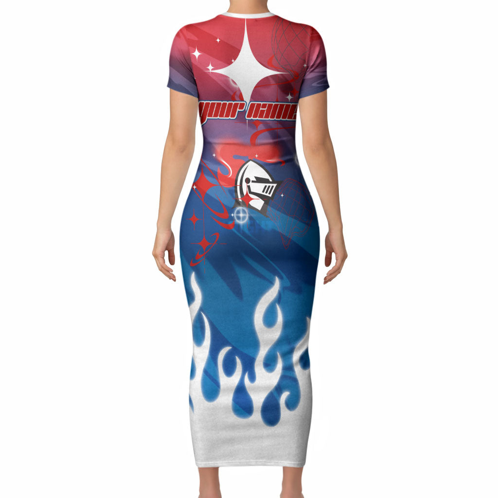 Personalized Newcastle Knights Short Sleeve Bodycon Dress Y2K Grunge Aesthetic With Cyber Flames and Starburst Graphics