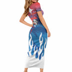 Personalized Newcastle Knights Short Sleeve Bodycon Dress Y2K Grunge Aesthetic With Cyber Flames and Starburst Graphics
