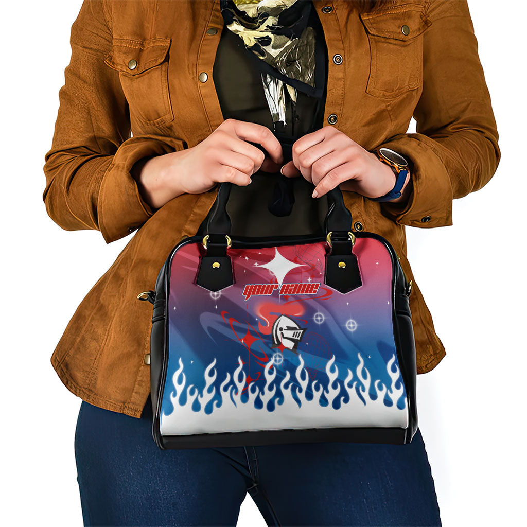Personalized Newcastle Knights Shoulder Handbag Y2K Grunge Aesthetic With Cyber Flames and Starburst Graphics