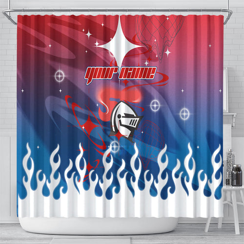 Personalized Newcastle Knights Shower Curtain Y2K Grunge Aesthetic With Cyber Flames and Starburst Graphics