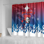 Personalized Newcastle Knights Shower Curtain Y2K Grunge Aesthetic With Cyber Flames and Starburst Graphics