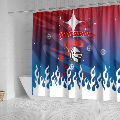 Personalized Newcastle Knights Shower Curtain Y2K Grunge Aesthetic With Cyber Flames and Starburst Graphics
