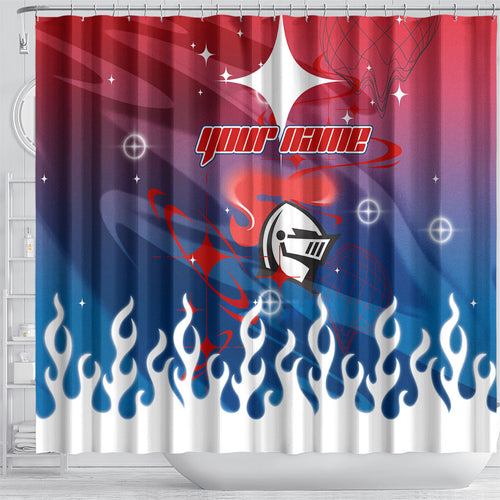Personalized Newcastle Knights Shower Curtain Y2K Grunge Aesthetic With Cyber Flames and Starburst Graphics