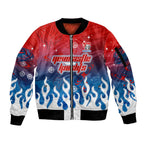 Personalized Newcastle Knights Sleeve Zip Bomber Jacket Y2K Grunge Aesthetic With Cyber Flames and Starburst Graphics