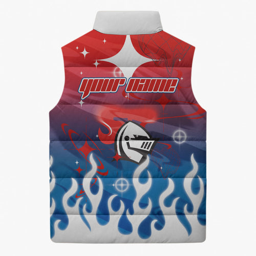 Personalized Newcastle Knights Sleeveless Puffer Jacket Y2K Grunge Aesthetic With Cyber Flames and Starburst Graphics