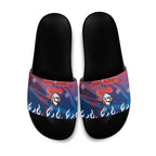 Personalized Newcastle Knights Slide Sandals Y2K Grunge Aesthetic With Cyber Flames and Starburst Graphics