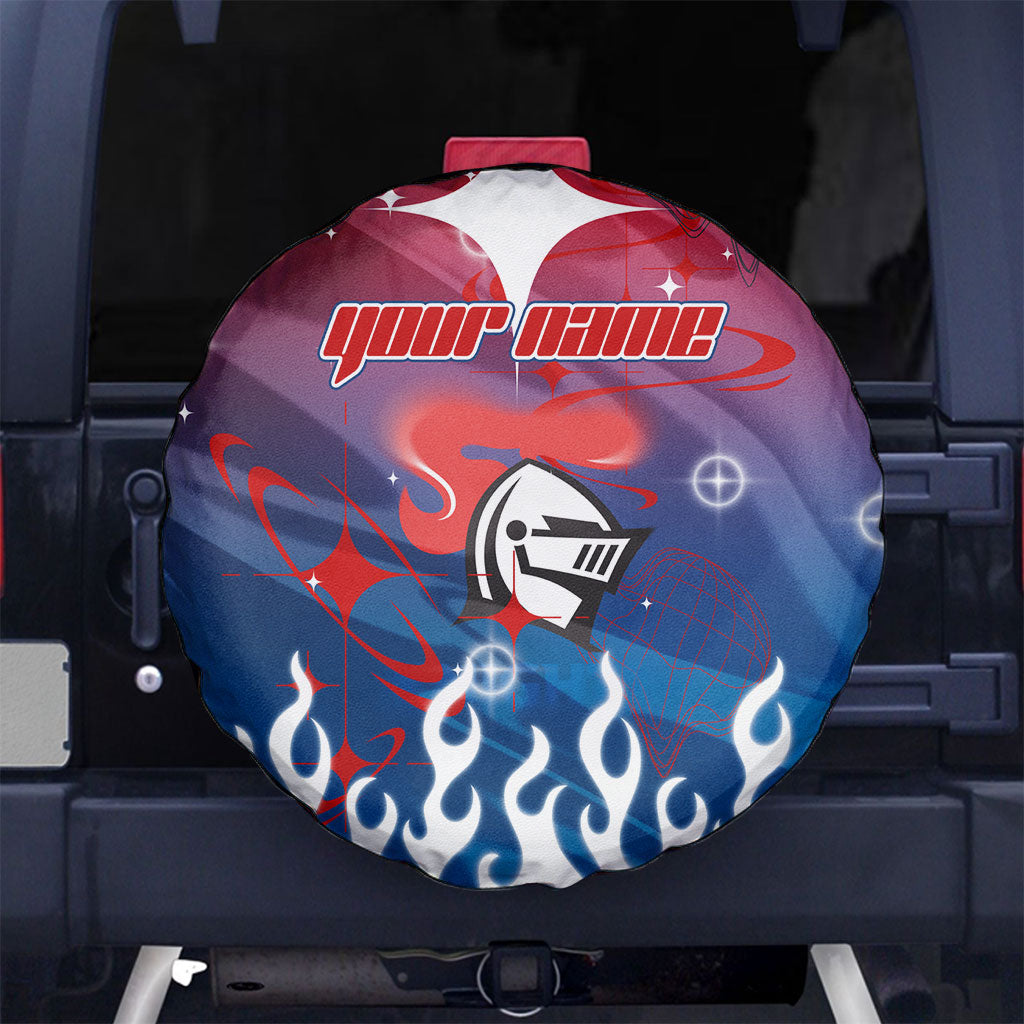 Personalized Newcastle Knights Spare Tire Cover Y2K Grunge Aesthetic With Cyber Flames and Starburst Graphics