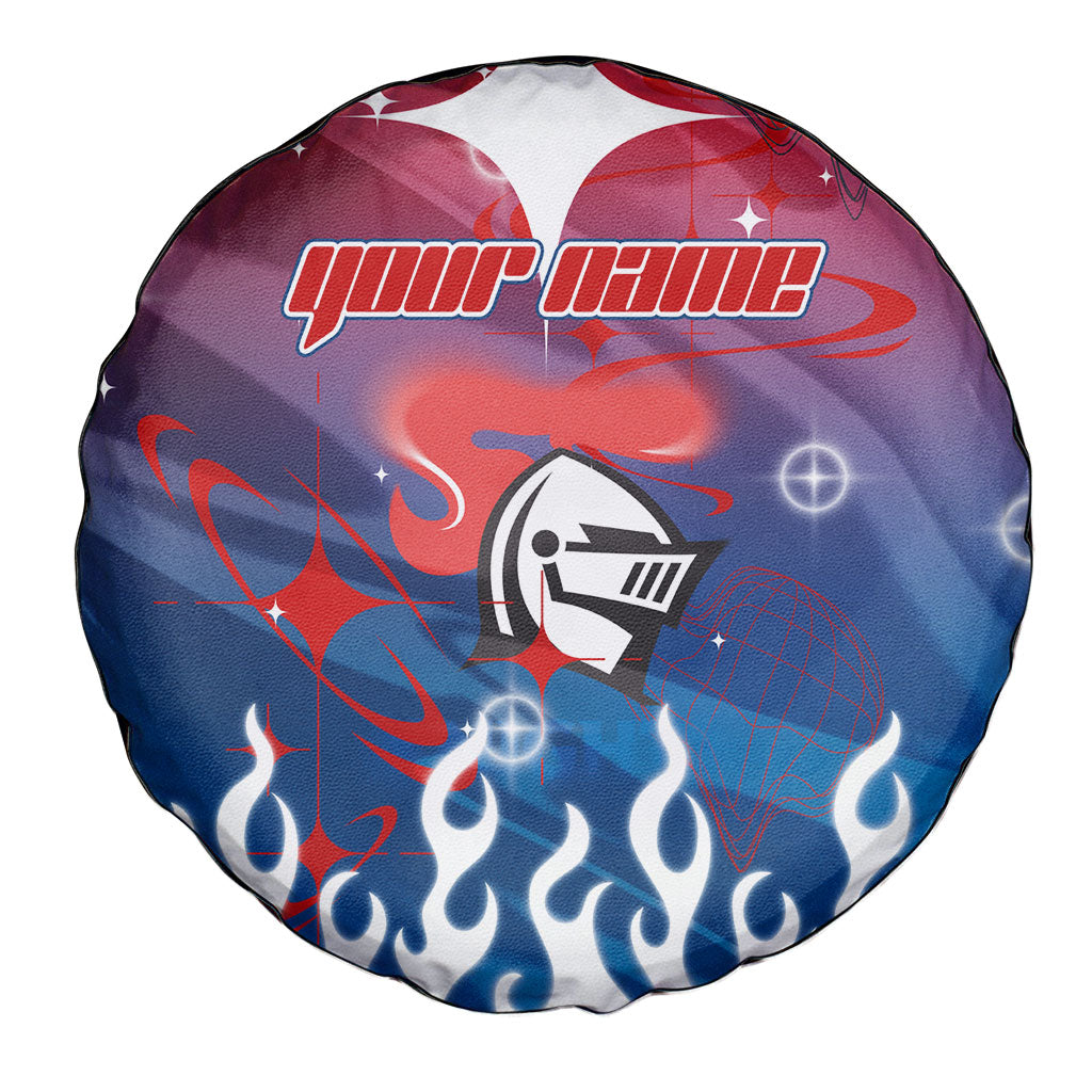 Personalized Newcastle Knights Spare Tire Cover Y2K Grunge Aesthetic With Cyber Flames and Starburst Graphics