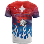 Personalized Newcastle Knights T Shirt Y2K Grunge Aesthetic With Cyber Flames and Starburst Graphics