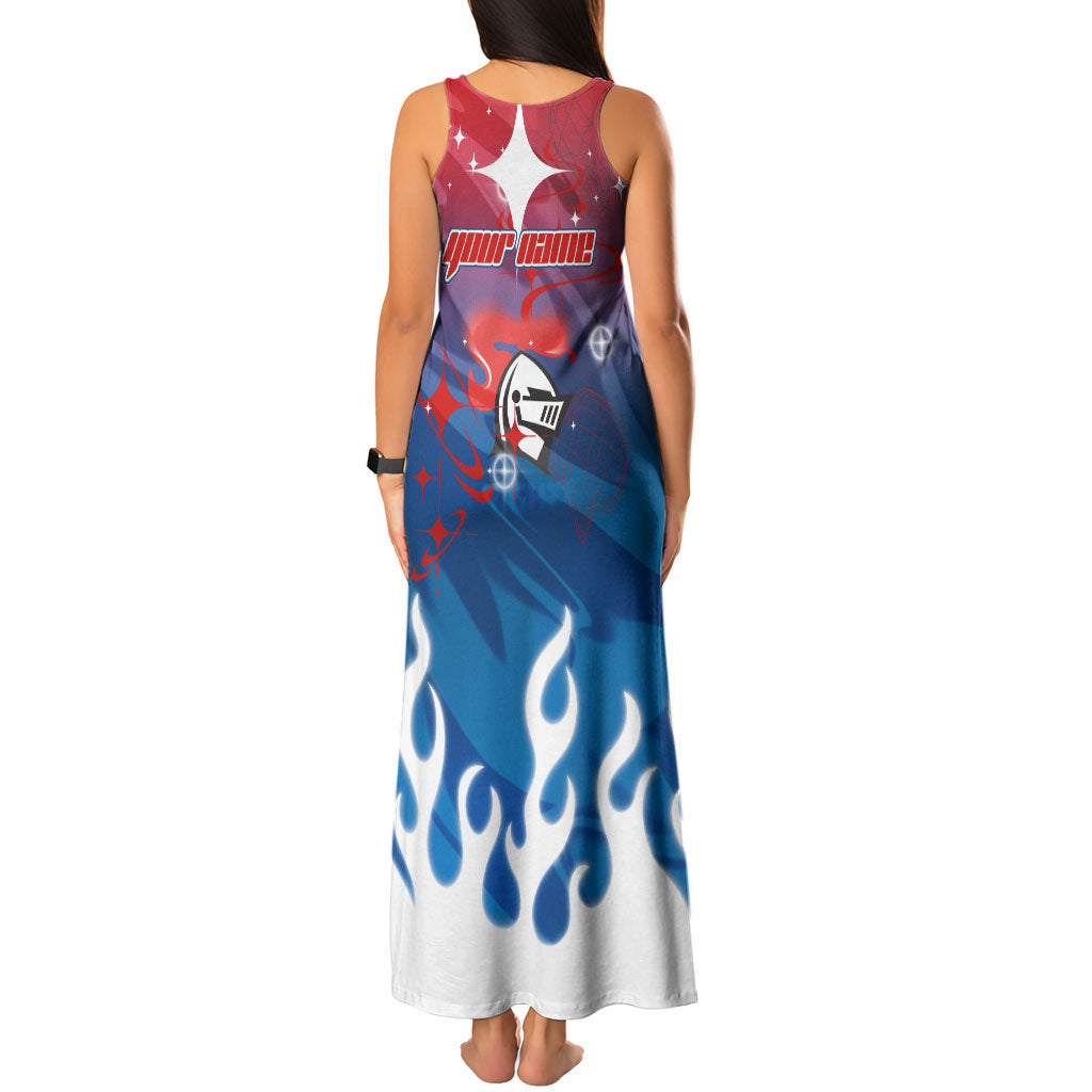 Personalized Newcastle Knights Tank Maxi Dress Y2K Grunge Aesthetic With Cyber Flames and Starburst Graphics