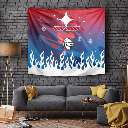 Personalized Newcastle Knights Tapestry Y2K Grunge Aesthetic With Cyber Flames and Starburst Graphics