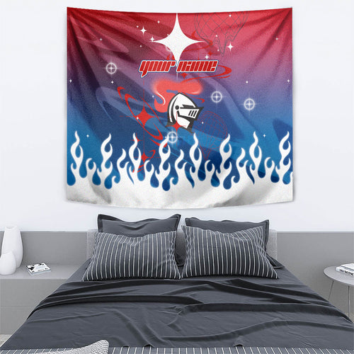 Personalized Newcastle Knights Tapestry Y2K Grunge Aesthetic With Cyber Flames and Starburst Graphics