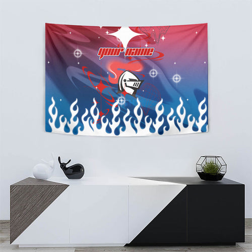 Personalized Newcastle Knights Tapestry Y2K Grunge Aesthetic With Cyber Flames and Starburst Graphics