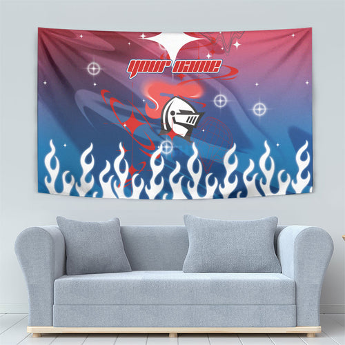Personalized Newcastle Knights Tapestry Y2K Grunge Aesthetic With Cyber Flames and Starburst Graphics