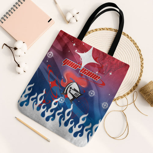 Personalized Newcastle Knights Tote Bag Y2K Grunge Aesthetic With Cyber Flames and Starburst Graphics