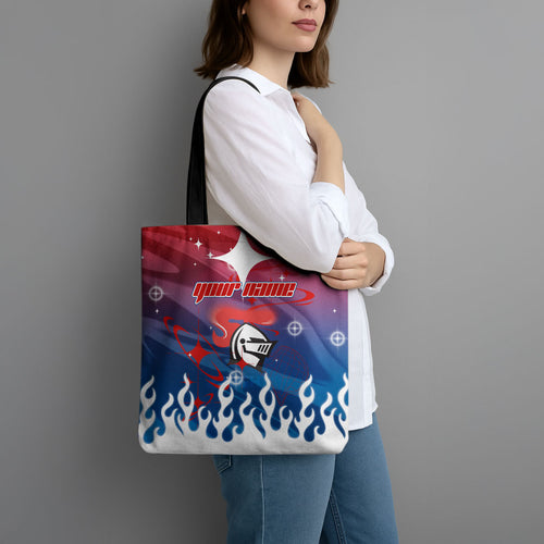 Personalized Newcastle Knights Tote Bag Y2K Grunge Aesthetic With Cyber Flames and Starburst Graphics
