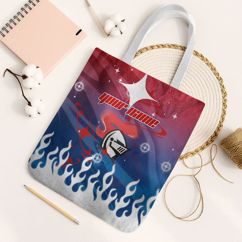 Personalized Newcastle Knights Tote Bag Y2K Grunge Aesthetic With Cyber Flames and Starburst Graphics