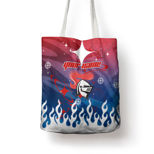 Personalized Newcastle Knights Tote Bag Y2K Grunge Aesthetic With Cyber Flames and Starburst Graphics