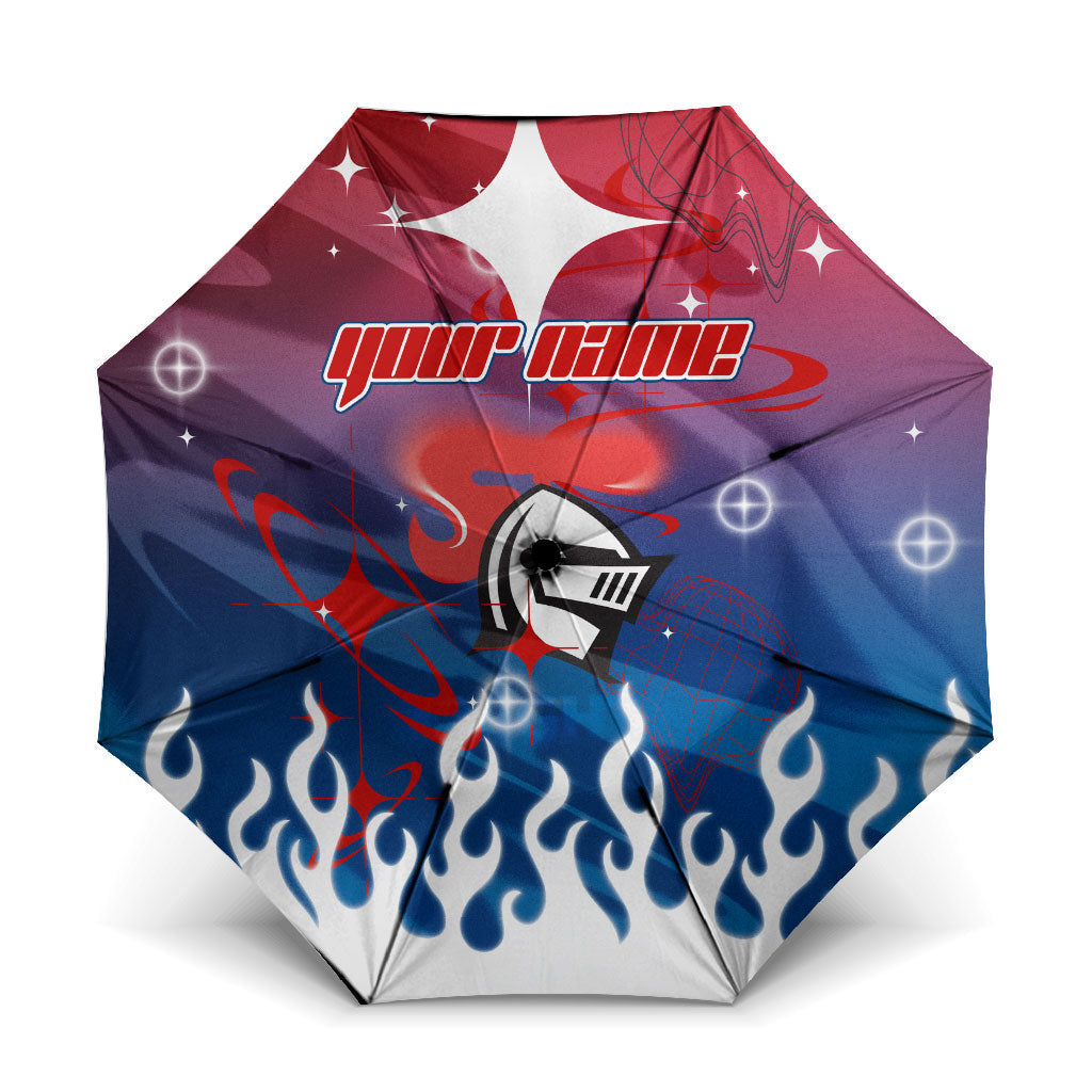 Personalized Newcastle Knights Umbrella Y2K Grunge Aesthetic With Cyber Flames and Starburst Graphics