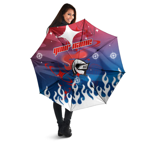 Personalized Newcastle Knights Umbrella Y2K Grunge Aesthetic With Cyber Flames and Starburst Graphics