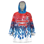 Personalized Newcastle Knights Wearable Blanket Hoodie Y2K Grunge Aesthetic With Cyber Flames and Starburst Graphics