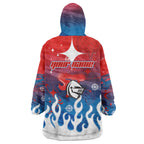 Personalized Newcastle Knights Wearable Blanket Hoodie Y2K Grunge Aesthetic With Cyber Flames and Starburst Graphics