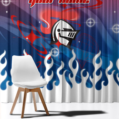 Personalized Newcastle Knights Window Curtain Y2K Grunge Aesthetic With Cyber Flames and Starburst Graphics