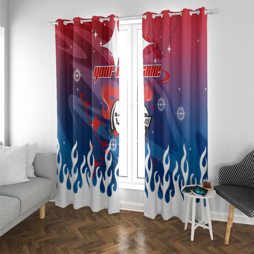 Personalized Newcastle Knights Window Curtain Y2K Grunge Aesthetic With Cyber Flames and Starburst Graphics