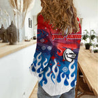 Personalized Newcastle Knights Women Casual Shirt Y2K Grunge Aesthetic With Cyber Flames and Starburst Graphics