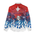 Personalized Newcastle Knights Women Casual Shirt Y2K Grunge Aesthetic With Cyber Flames and Starburst Graphics
