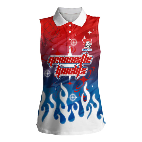 Personalized Newcastle Knights Women Sleeveless Polo Shirt Y2K Grunge Aesthetic With Cyber Flames and Starburst Graphics
