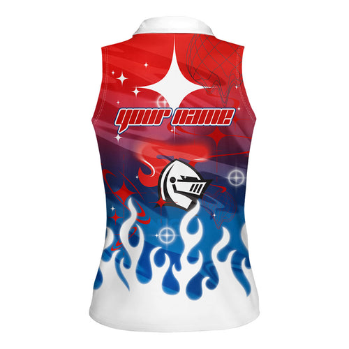 Personalized Newcastle Knights Women Sleeveless Polo Shirt Y2K Grunge Aesthetic With Cyber Flames and Starburst Graphics