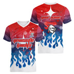 Personalized Newcastle Knights Women V-Neck T-Shirt Y2K Grunge Aesthetic With Cyber Flames and Starburst Graphics