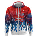 Personalized Newcastle Knights Zip Hoodie Y2K Grunge Aesthetic With Cyber Flames and Starburst Graphics