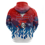 Personalized Newcastle Knights Zip Hoodie Y2K Grunge Aesthetic With Cyber Flames and Starburst Graphics