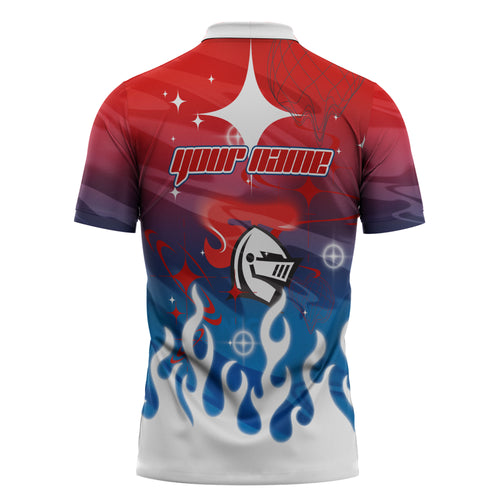 Personalized Newcastle Knights Zipper Polo Shirt Y2K Grunge Aesthetic With Cyber Flames and Starburst Graphics