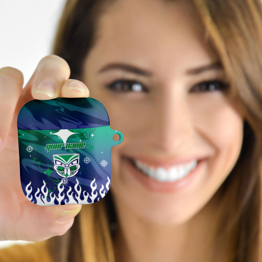 Personalized New Zealand Warriors AirPods Case Y2K Grunge Aesthetic With Cyber Flames and Starburst Graphics