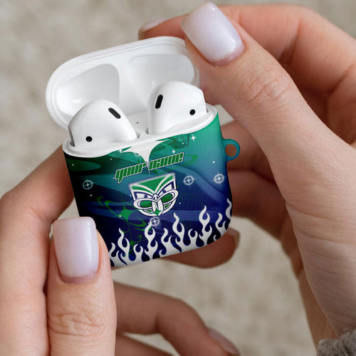 Personalized New Zealand Warriors AirPods Case Y2K Grunge Aesthetic With Cyber Flames and Starburst Graphics