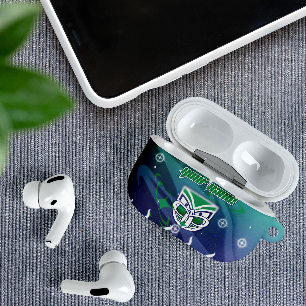 Personalized New Zealand Warriors AirPods Case Y2K Grunge Aesthetic With Cyber Flames and Starburst Graphics