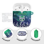 Personalized New Zealand Warriors AirPods Case Y2K Grunge Aesthetic With Cyber Flames and Starburst Graphics